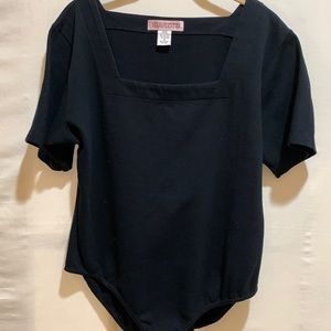 VINTAGE SILHOUETTES BLACK KNIT BODY SUIT SQUARE NECK ::SZ 1X COTTON/SPANDEX